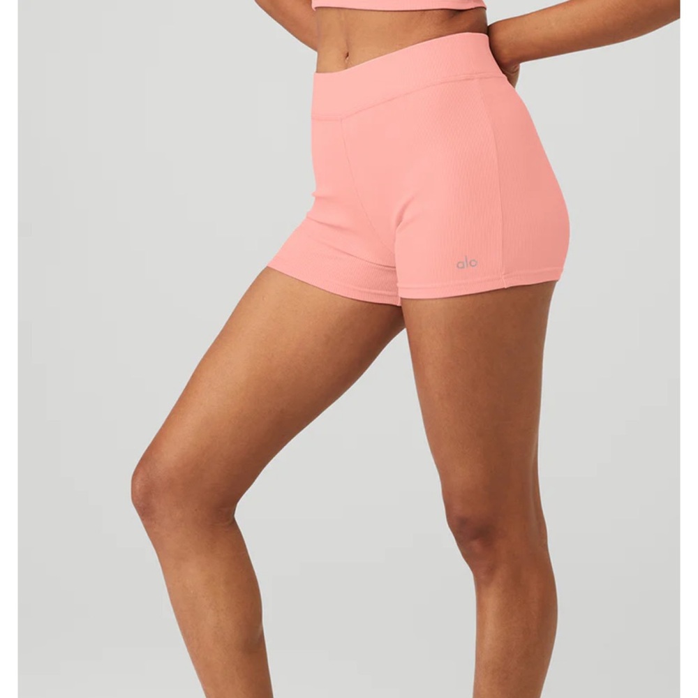 ALO Yoga Women's goddess ribbed high waist shorts pink lemonade xxs